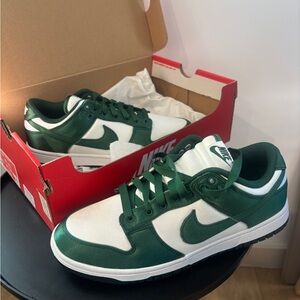 Unisex Nike Satin Forest Green and White Dunk Sneakers